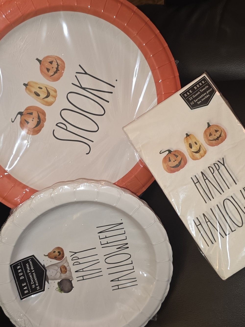 Rae Dunn Pumpkin Halloween Paper Plates & Napkins - Orange, White